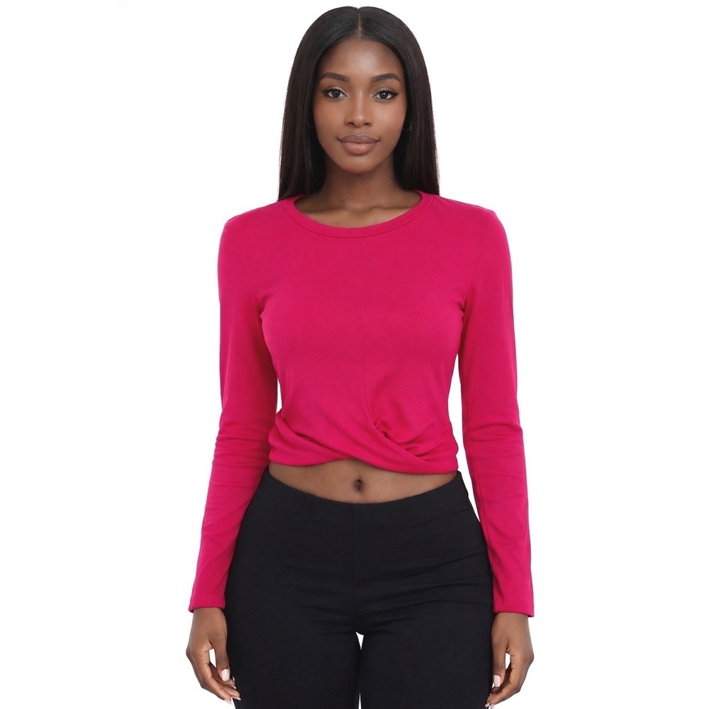 ZARA Pink Long Sleeve Twist Front Cropped Top S Dopamine Y2K Streetwear 101-02